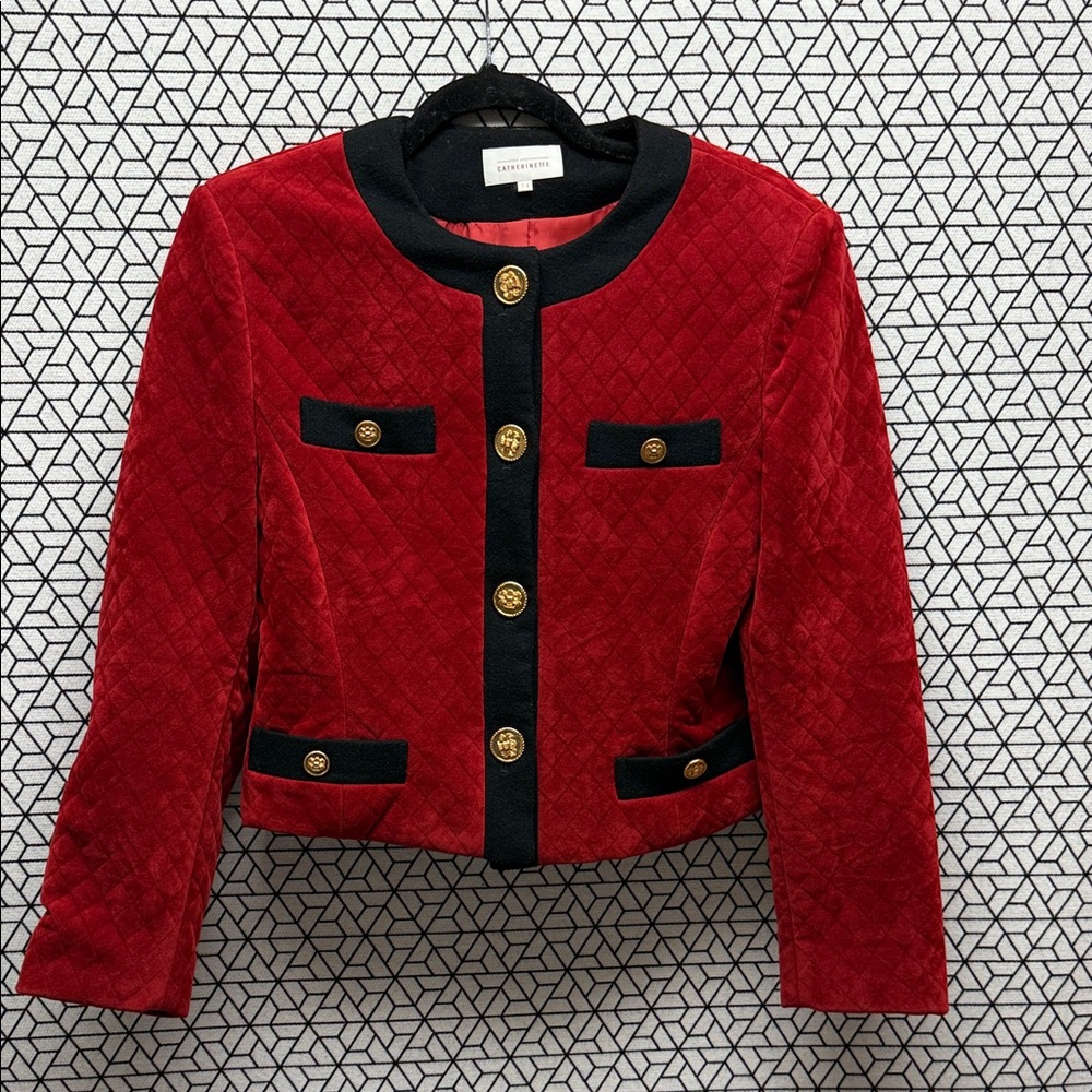 Chanel style Elegant Red and Black Quilted vintage Blazer